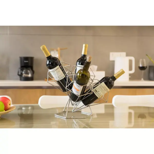 Vintiquewise Vintage Decorative Metal Diamond Shaped Tabletop Countertop Wine 4 Bottle Holder