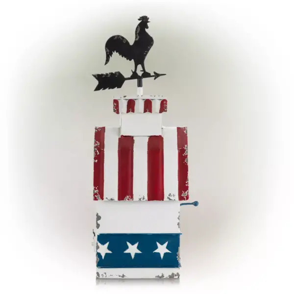 18" Iron Patriotic Birdhouse With Rooster Vane Top - Alpine Corporation