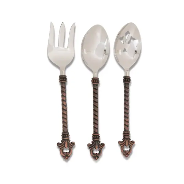 GG Collection Stainless Steel and Brass Fleur De Lis 3-Piece Hostess Serving Set