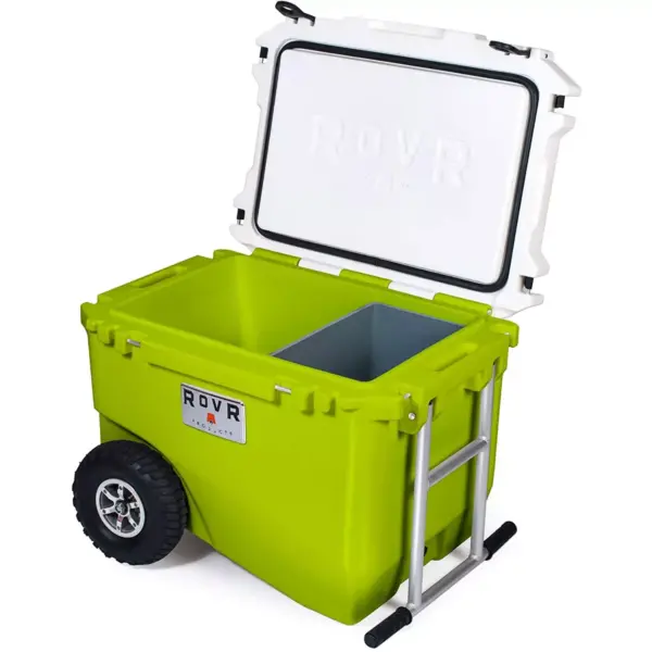 RovR RollR High Quality Portable Bear Proof Rolling Outside Insulated Icebox Cooler with Convenient Travel Wheels, 60 Quart, Moss Green