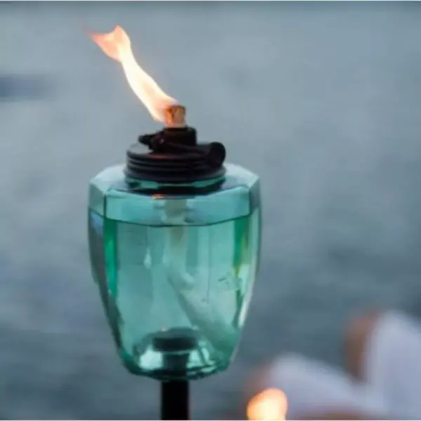 Tiki Brand 64" Adjustable Flame Glass Geo Sea Glass Torch Teal