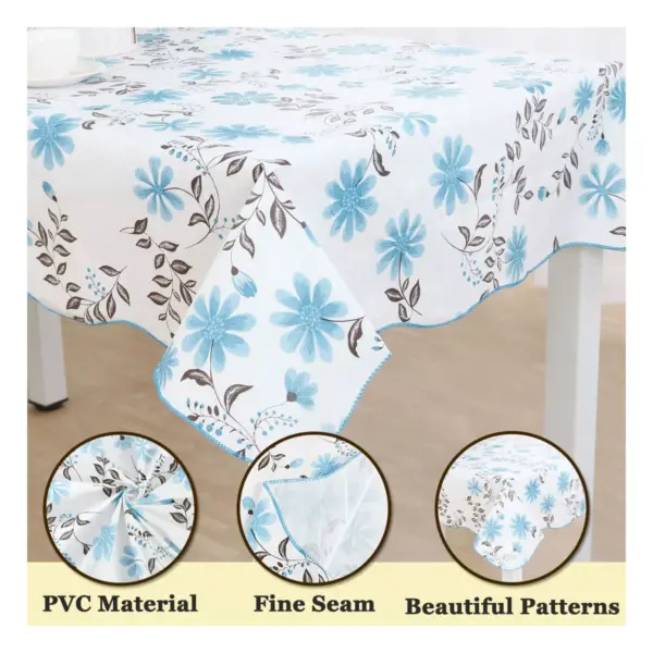 54"x71" Rectangle Vinyl Water Oil Resistant Printed Tablecloths Blue Flower - PiccoCasa