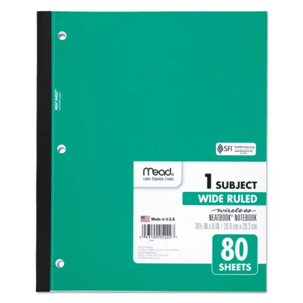 Mead Wireless Neatbook Notebook Wide Rule 10 1/2 x 8 White 80 Sheets 05222