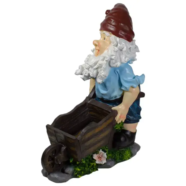 Northlight 20" Blue and Brown Wheelbarrow Gnome Outdoor Garden Statue