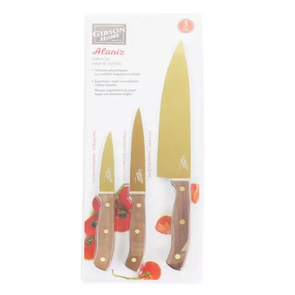 Gibson Home Alaniz 3 Piece Titanium-Plated Cutlery Set in Gold