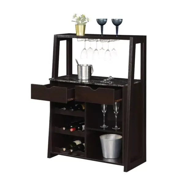 Uptown Wine Bar with Cabinet Faux Black Marble/Espresso - Breighton Home