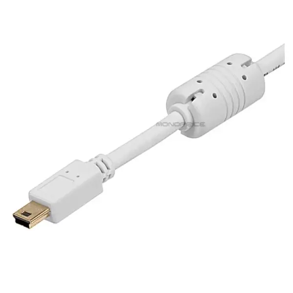 Monoprice USB 2.0 Cable - 1.5 Feet - White | USB Type-A to USB Mini-B 2.0 Cable - 5-Pin, 28/24AWG, Gold Plated