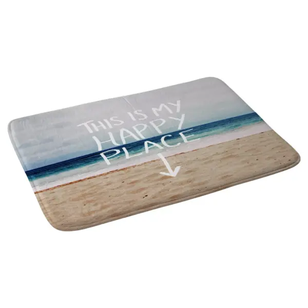 Leah Flores Happy PlacexBeach Cushion Bath Mat Blue - Deny Designs