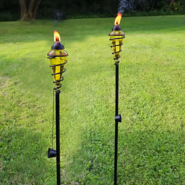 Sunnydaze Outdoor Adjustable Height Glass and Metal Swirl Patio and Lawn Citronella Torch Set - Yellow - 2pk