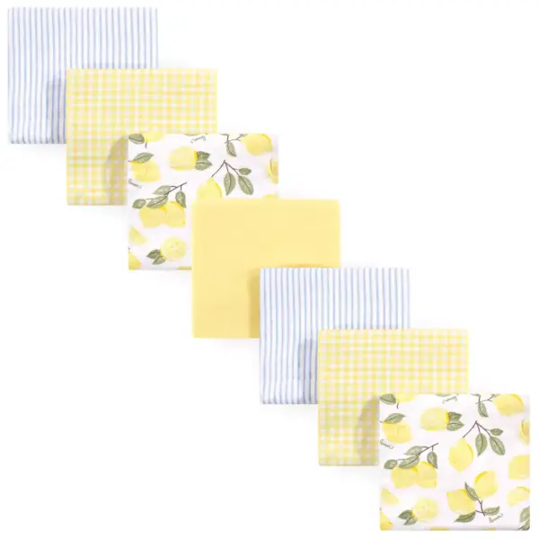 Hudson Baby Infant Girl Cotton Flannel Receiving Blankets Bundle, Lemons, One Size