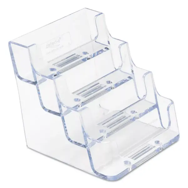 Deflecto Four-Pocket Countertop Business Card Holder Holds 2 x 3 1/2 Cards Clear 70841