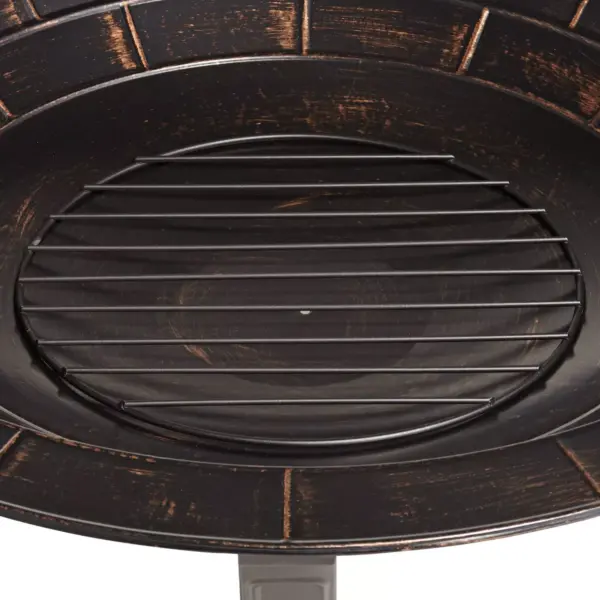 John Timberland Iron Outdoor Fire Pit Round 30" Bowl Brick Steel Wood Burning With Spark Screen and Fire Poker for Outside Backyard Patio Camping