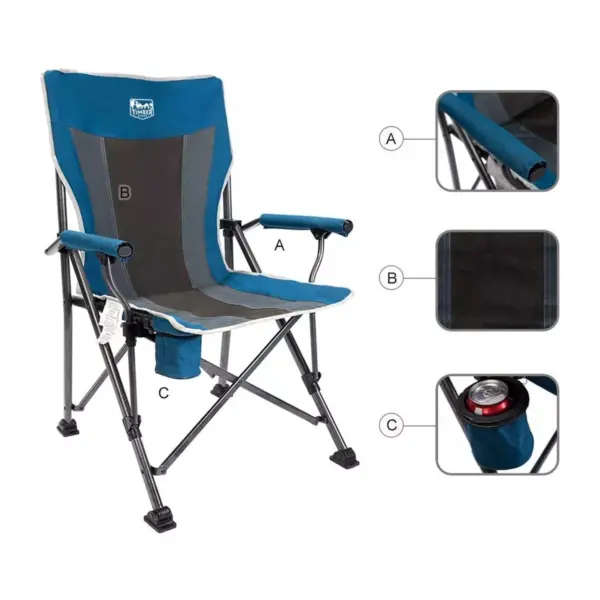 Timber Ridge Indoor Outdoor Portable Lightweight Folding Camping High Back Lounge Chair w/ Cup Holder and Carry Bag for Hiking, Beach, and Patio, Blue