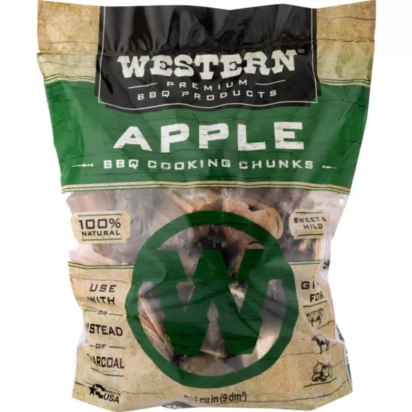 Western BBQ 28084 549 cu in. Premium Apple Wood BBQ Charcoal Propane Pellet Grill/Smoker Cooking Chunks