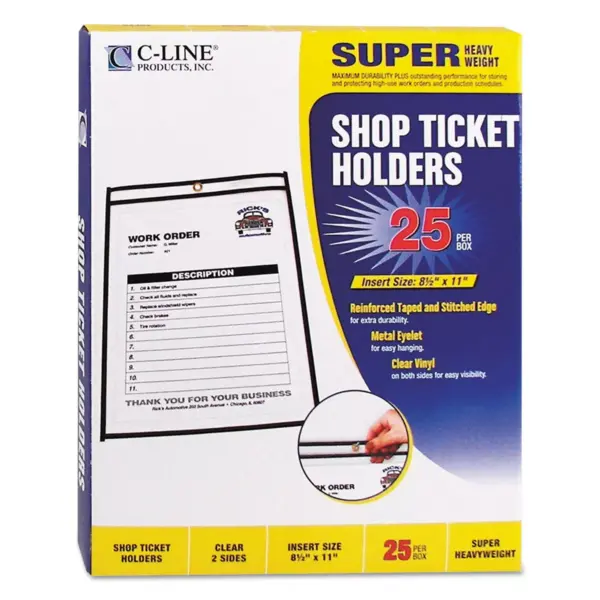 C-Line Shop Ticket Holders Stitched Both Sides Clear 50" 8 1/2 x 11 25/BX 46911