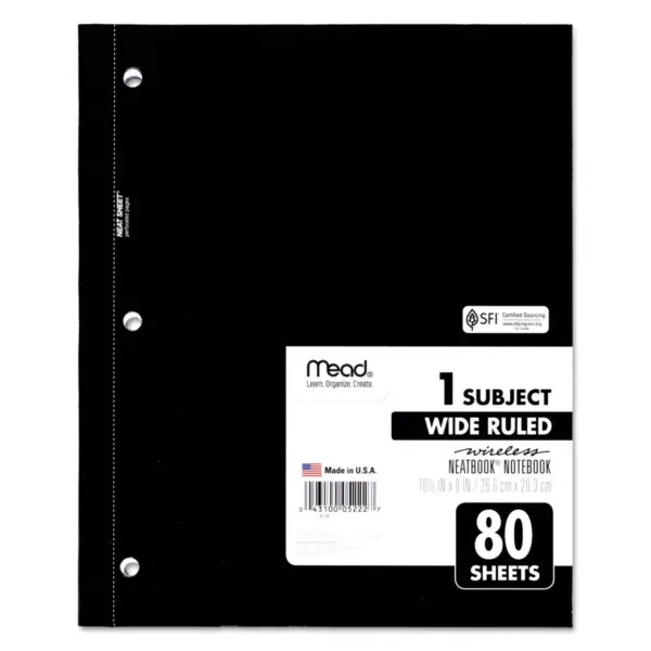 Mead Wireless Neatbook Notebook Wide Rule 10 1/2 x 8 White 80 Sheets 05222