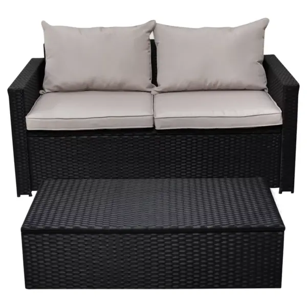 Laguna 2pc All-Weather Wicker Patio Storage Sofa & Coffee Table - Black Wicker - Serta