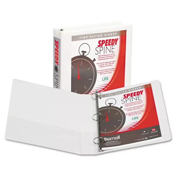 Samsill Speedy Spine Round Ring View Binder 11 x 8-1/2 1-1/2" Cap White 18157C