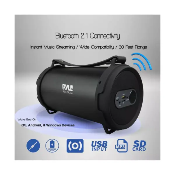 Pyle PBMSPG7 60 Watt Portable Bluetooth Wireless Indoor/Outdoor BoomBox Speaker Stereo Digital Sound Amplifier, Black (4 Pack)