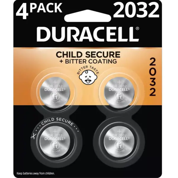 Duracell 2032 Batteries Lithium Coin Button - 4 Pack - Specialty Battery w/ Bitterant Technology