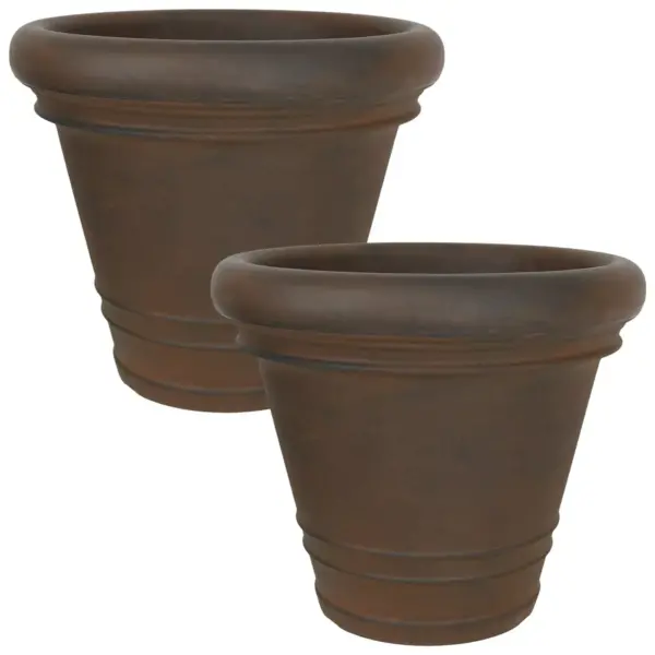 Sunnydaze Indoor/Outdoor Patio, Garden, or Porch Weather-Resistant Double-Walled Crozier Flower Pot Planter - 16" - Rust Finish - 2pk