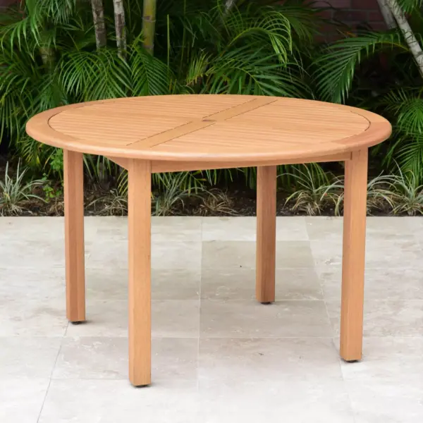 Ashley Patio Round Dining Table with Teak Finish - Brown - Amazonia