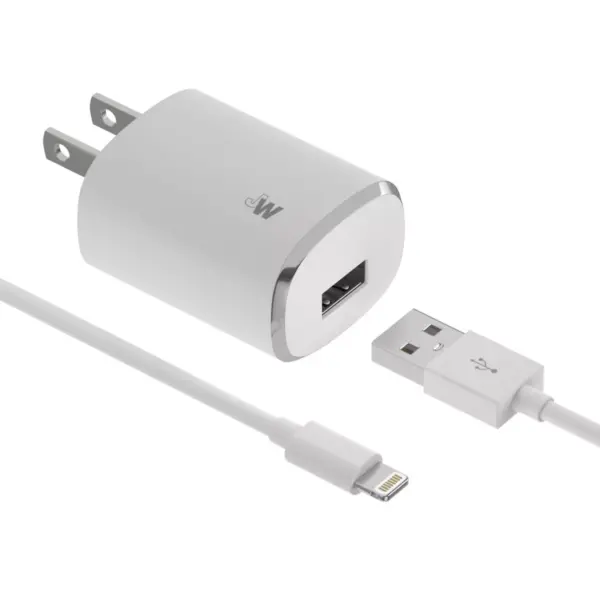 Just Wireless 2.4A/12W 1-Port USB-A Home Charger with 10ft TPU Lightning to USB-A Cable - White