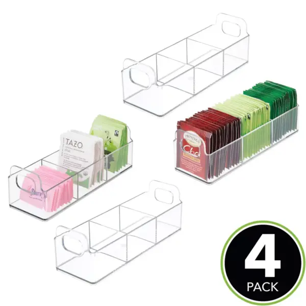 mDesign Plastic Kitchen Tea Bag Organizer Storage Caddy Holder, 4 Pack - Clear