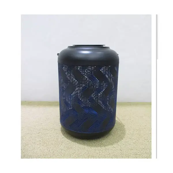 9.06" Metal Solar LED Outdoor Lantern with Wave Design Black/Blue - Hi-Line Gift