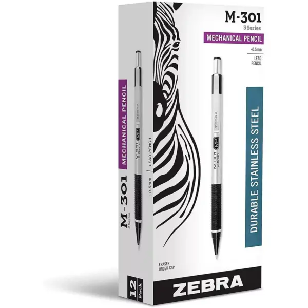 Zebra M-301 Mechanical Pencil 0.5 mm Stainless Steel w/Black Accents Barrel 54010