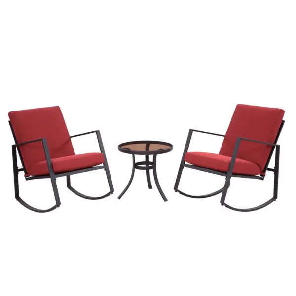 3pc Aurora Cushion Rocking Bistro Set Red - Apollo Outdoor