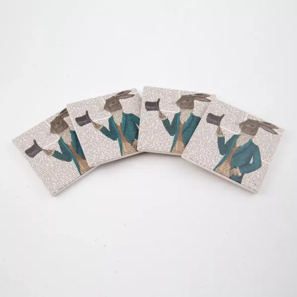 Thirstystone Animal Print Coasters Set of 4 - Hare in Turquoise Coat