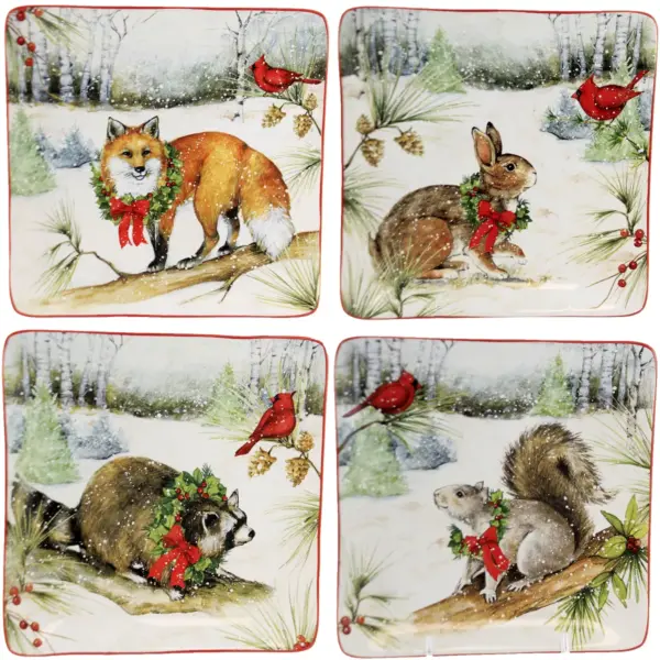 Tabletop 8.5" Winter Forest Dessert Plates Christmas Set/4 Certified International  -  Serving Platters