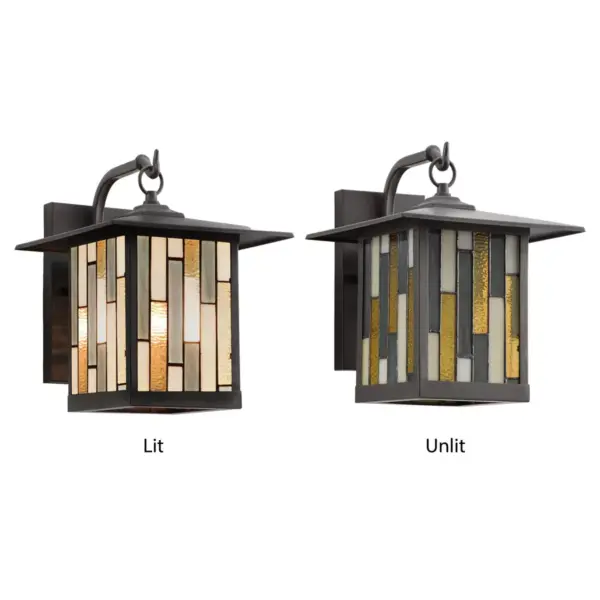 11.75" Stained Glass 1-Light Prairie Style Outdoor Wall Lantern Sconce Oil-Rubbed Bronze - River of Goods