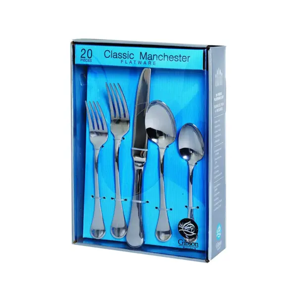 Gibson Home Manchester Classic Flatware Silverware Utensil Set with Spoons, Forks, and Knives for Kitchen Home Cutlery Use, Stainless Steel (20 Piece)