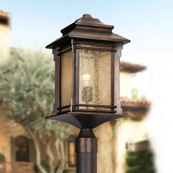 Franklin Iron Works Rustic Outdoor Post Light Walnut Bronze Vintage 21 1/2" Frosted Cream Glass Lantern for Exterior Garden Yard