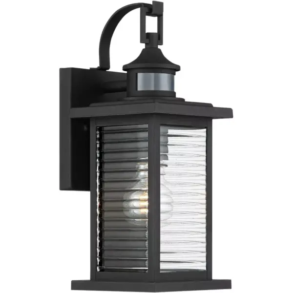 John Timberland Modern Outdoor Wall Light Fixture Textured Black 13 3/4" Clear Stripped Glass Motion Security Sensor for Porch Entryway