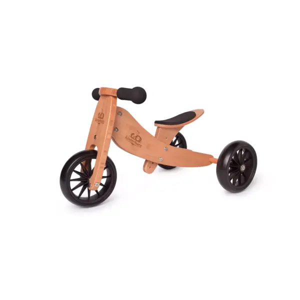 Kinderfeets Durable Wooden Tiny Tot 2 in 1 No Pedal Starter Balance Bike and Toddler Tricycle Sturdy Ride On Toy for 12 to 24 Months, Bamboo