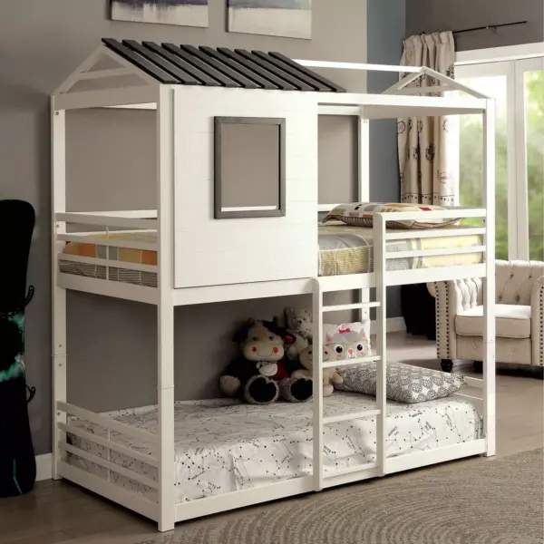 Twin Over Twin Kids' Lovell Bunk Bed White/Gun Metal - ioHOMES