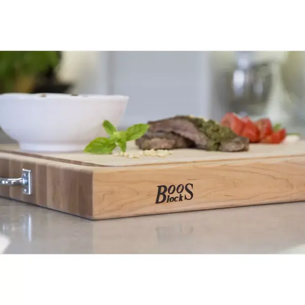 John Boos Block RAFR2418 24 x 18 Inch Edge Grain Maple Wood Reversible Cutting Board with Fluid Channels & Side Handles