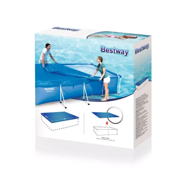 Bestway 58107 Flowclear Pro Rectangular Above Ground Swimming Pool Cover, Blue