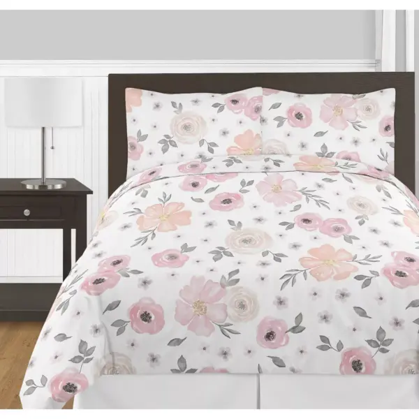 3pc Watercolor Floral Queen Bedding - Sweet Jojo Designs