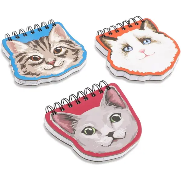 Paper Junkie 3-Pack Top Spiral Notepads, Assorted Cat Designs, Die Cut Pocket Note Pads, 4.5x4.5