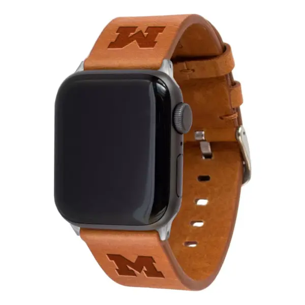 NCAA Michigan Wolverines Apple Watch Compatible Leather Band 42/44mm - Tan