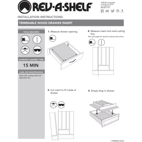 Rev-A-Shelf 4WCT-3SH Short Trim-to-Fit  Wooden Cutlery 9 Compartment Tray Insert Utensil Organizer for Kitchen Cabinet Drawers, Natural Maple