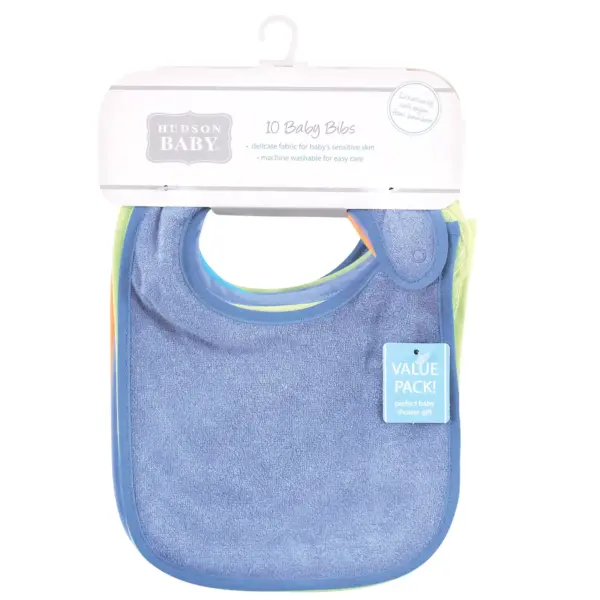 Hudson Baby Infant Boy Rayon from Bamboo Terry Bibs, Blue Orange Lime, One Size