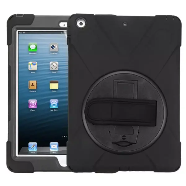 MYBAT For Apple iPad Air Black Wristband Hard Rubber Case Cover w/stand