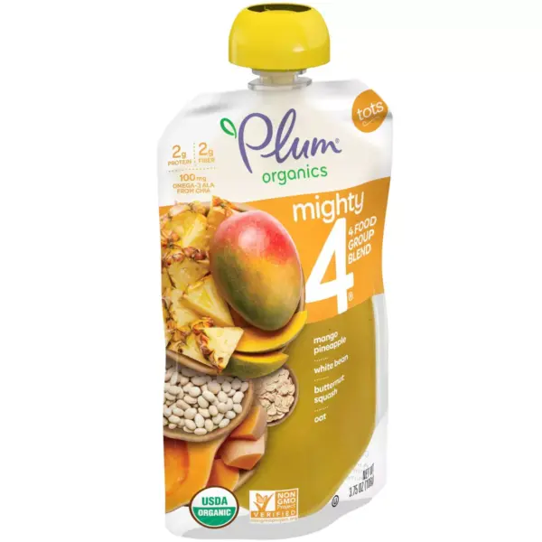 Plum Organics Mighty 4 Organic Mango Pineapple White Bean Butternut Squash Oat Baby Food Pouch - 3.75oz