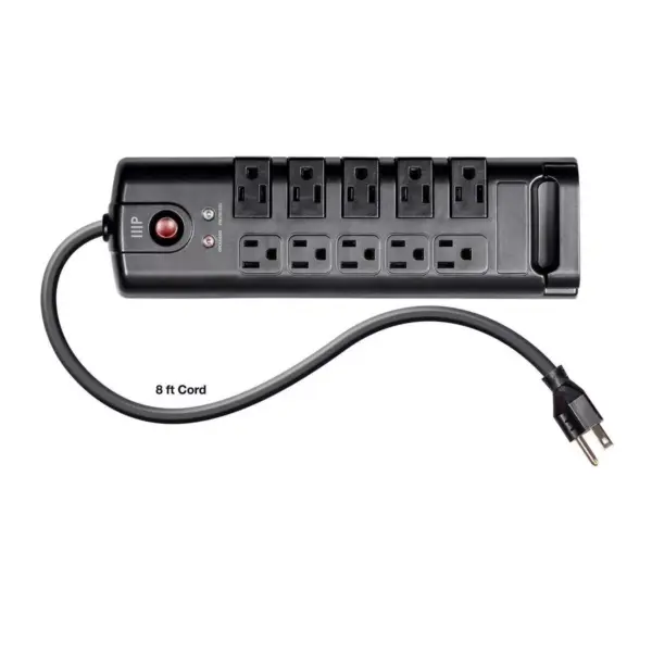 Monoprice 10 Outlet Rotating Surge Protector Power Block / Strip - 8 Feet - Black | 2880 Joules, Heavy Duty Cord