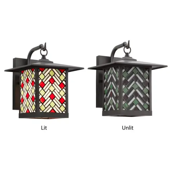 11.75" 1-Light Tiffany Style Outdoor Wall Lantern Sconce Oil-Rubbed Bronze/Stained Glass - River of Goods